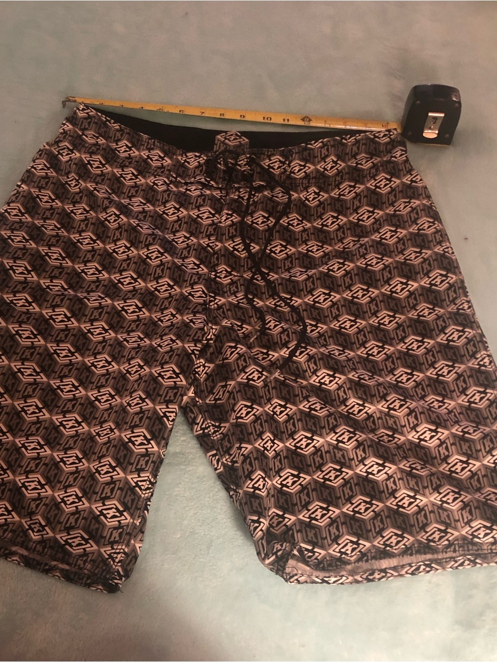 KR3W Black and White Geometric Swim Board Shorts